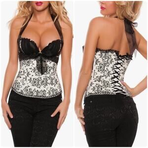 VAACODOR Damask Corset Bustier Padded Push Up Zip Up Boudoir Lingerie Size S NEW